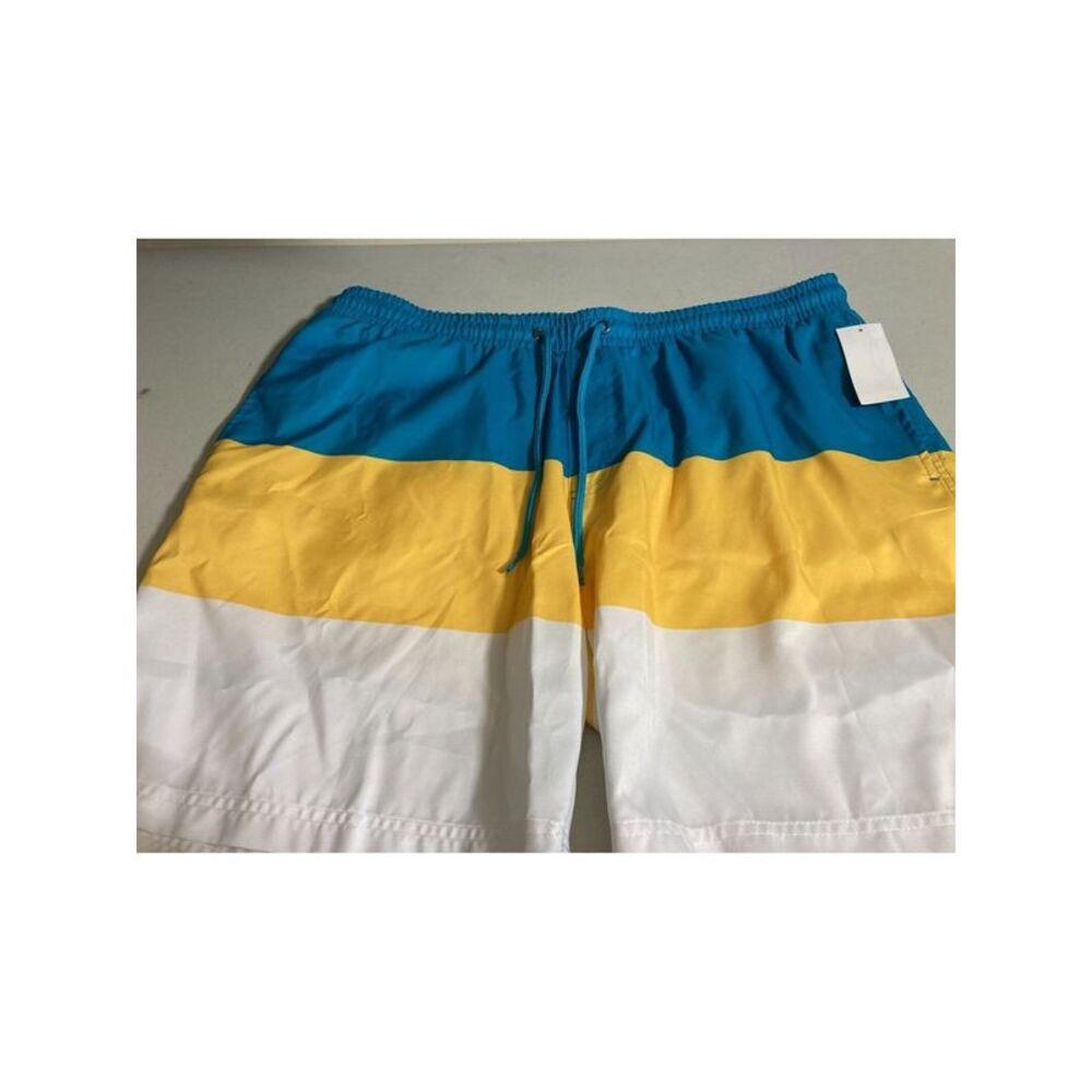 CLUBROOM Mens White Drawstring Lined Color Block Classic Fit Swim Trunks S